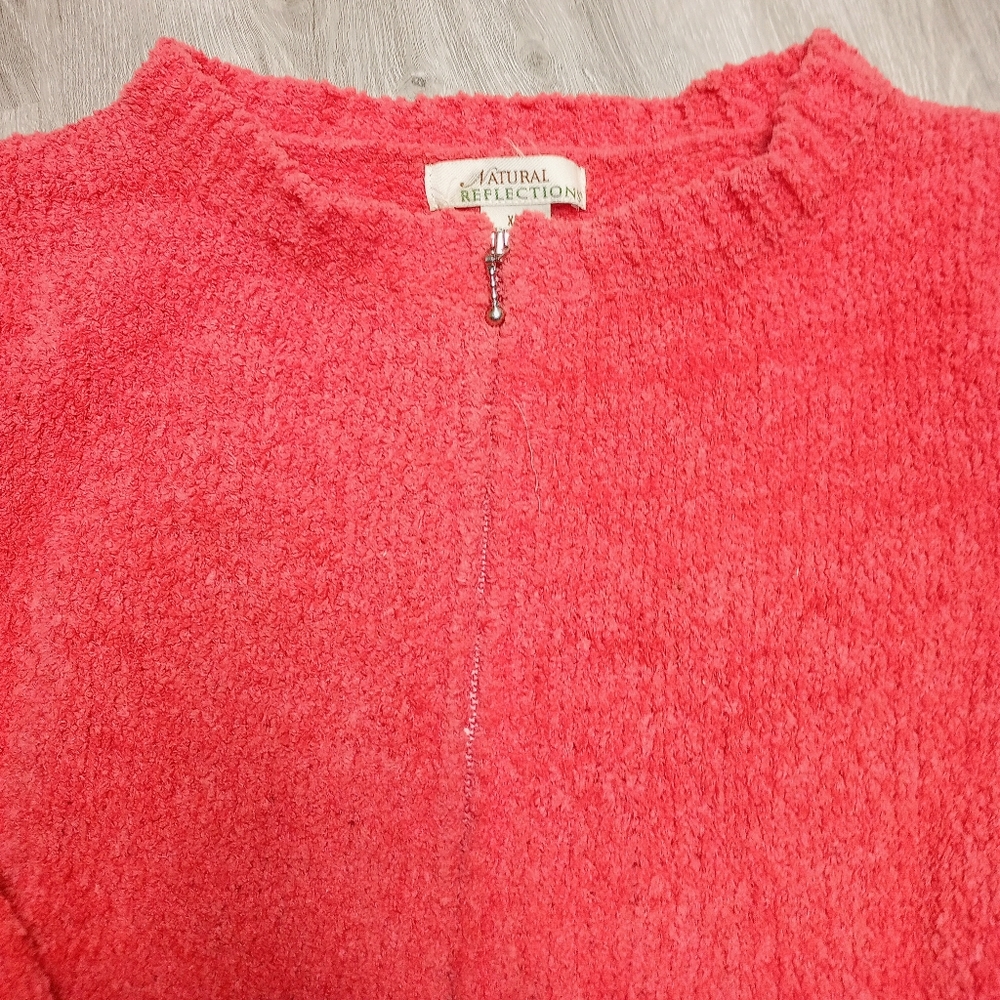 Natural Reflections Coral Zippered Front Sweater - Size XL